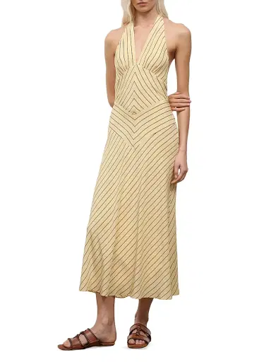 Staud Women's Louise Striped Silk Halter Midi-Dress - Monday Stripe - Size 14 | Thumbnail 3 Staud Women's Louise Striped Silk Halter Midi-Dress - Monday Stripe - Size 14 | Thumbnail 3