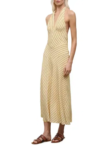 Staud Women's Louise Striped Silk Halter Midi-Dress - Monday Stripe - Size 14 | Thumbnail 4 Staud Women's Louise Striped Silk Halter Midi-Dress - Monday Stripe - Size 14 | Thumbnail 4