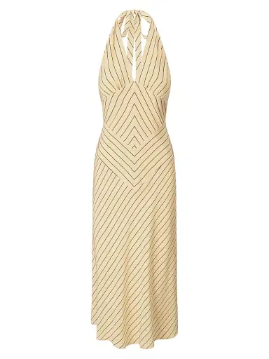 Staud Women's Louise Striped Silk Halter Midi-Dress - Monday Stripe - Size 14 | Thumbnail 1 Staud Women's Louise Striped Silk Halter Midi-Dress - Monday Stripe - Size 14 | Thumbnail 1