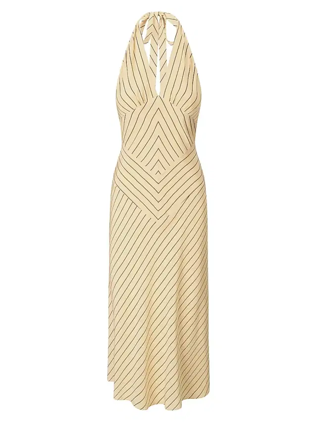 Women's Louise Striped Silk Halter Midi-Dress - Monday Stripe