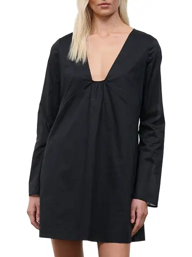 Staud Women's Vivi Gathered Cotton Minidress - Black - Size XL | Thumbnail 3 Staud Women's Vivi Gathered Cotton Minidress - Black - Size XL | Thumbnail 3
