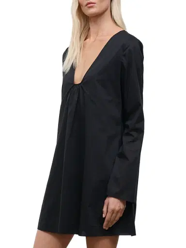 Staud Women's Vivi Gathered Cotton Minidress - Black - Size XL | Thumbnail 4 Staud Women's Vivi Gathered Cotton Minidress - Black - Size XL | Thumbnail 4