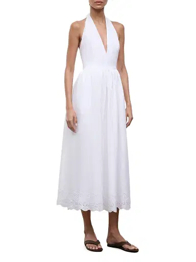 Staud Women's Grazia Linen Halter Midi-Dress - White - Size 12 | Thumbnail 3