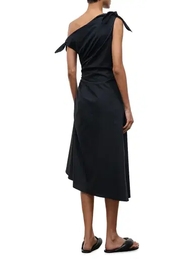 Staud Women's Bellaria Ruched Asymmetric Cotton Midi-Dress - Black | Thumbnail 4
