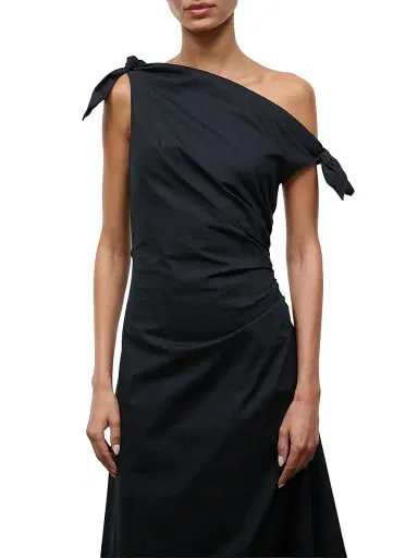 Staud Women's Bellaria Ruched Asymmetric Cotton Midi-Dress - Black | Thumbnail 5