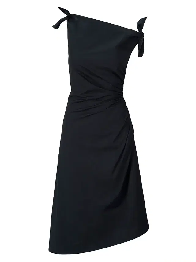 Women's Bellaria Ruched Asymmetric Cotton Midi-Dress - Black