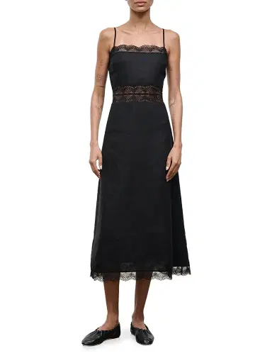Staud Women's Amalina Lace-Trim Linen Midi-Dress - Black - Size 12 | Thumbnail 2 Staud Women's Amalina Lace-Trim Linen Midi-Dress - Black - Size 12 | Thumbnail 2