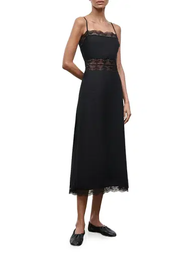 Staud Women's Amalina Lace-Trim Linen Midi-Dress - Black - Size 12 | Thumbnail 3 Staud Women's Amalina Lace-Trim Linen Midi-Dress - Black - Size 12 | Thumbnail 3