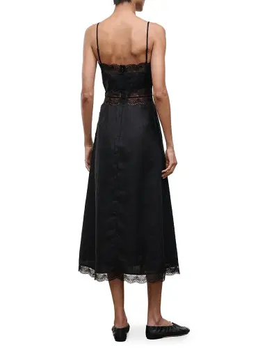Staud Women's Amalina Lace-Trim Linen Midi-Dress - Black - Size 12 | Thumbnail 4 Staud Women's Amalina Lace-Trim Linen Midi-Dress - Black - Size 12 | Thumbnail 4