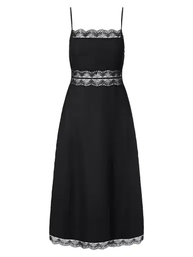 Staud Women's Amalina Lace-Trim Linen Midi-Dress - Black - Size 12 | Thumbnail 1 Staud Women's Amalina Lace-Trim Linen Midi-Dress - Black - Size 12 | Thumbnail 1