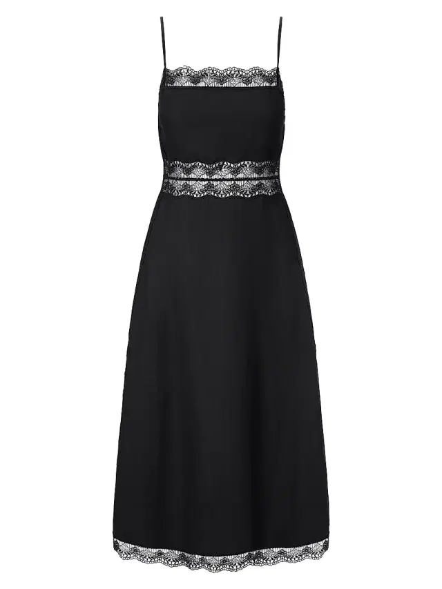 Staud Women's Amalina Lace-Trim Linen Midi-Dress - Black
