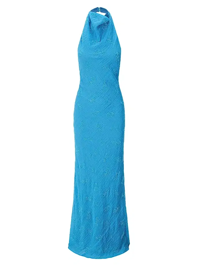 Women's Roselle Beaded Draped Gown - Pacific