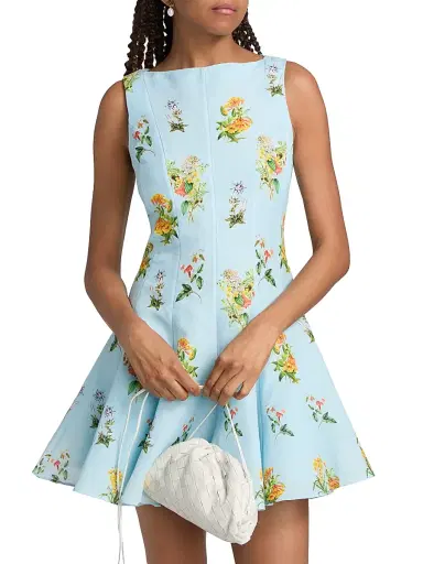 Hemant & Nandita Women's Floral Linen-Cotton Skater Minidress | Thumbnail 3