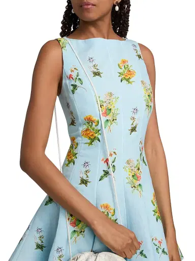 Hemant & Nandita Women's Floral Linen-Cotton Skater Minidress | Thumbnail 6
