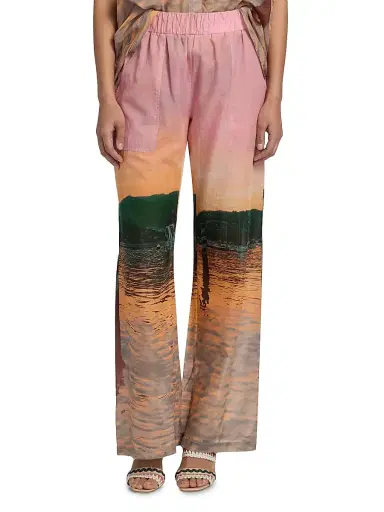 Silvia Tcherassi Women's Nerea Printed Cotton Wide-Leg Pants - Blush Horizon - Size Large | Thumbnail 3 Silvia Tcherassi Women's Nerea Printed Cotton Wide-Leg Pants - Blush Horizon - Size Large | Thumbnail 3