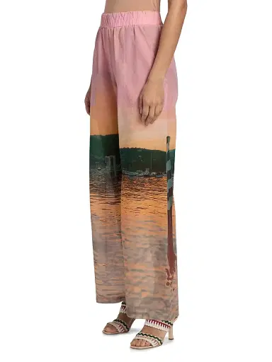 Silvia Tcherassi Women's Nerea Printed Cotton Wide-Leg Pants - Blush Horizon - Size Large | Thumbnail 4 Silvia Tcherassi Women's Nerea Printed Cotton Wide-Leg Pants - Blush Horizon - Size Large | Thumbnail 4