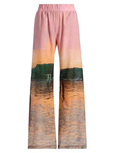 Silvia Tcherassi Women's Nerea Printed Cotton Wide-Leg Pants - Blush Horizon - Size Large | Thumbnail 1 Silvia Tcherassi Women's Nerea Printed Cotton Wide-Leg Pants - Blush Horizon - Size Large | Thumbnail 1