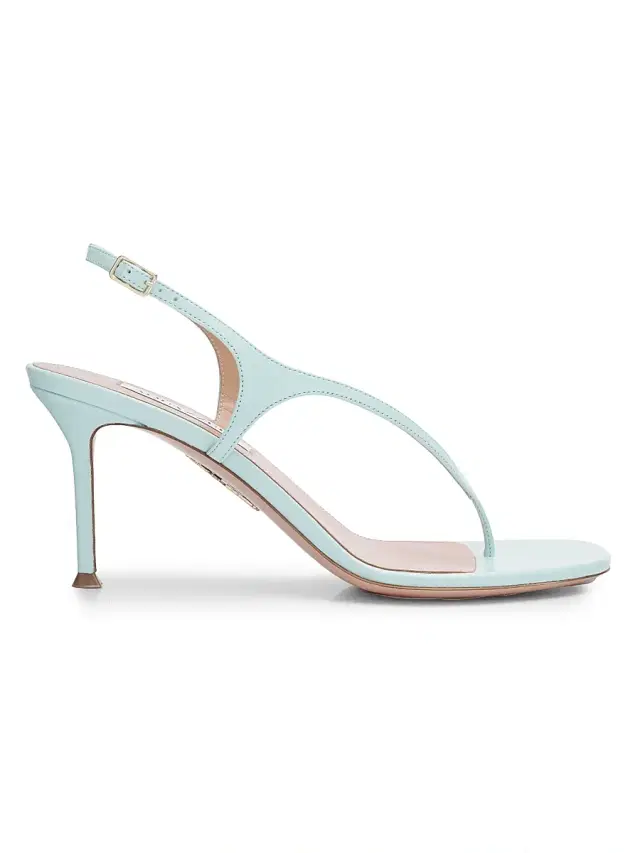 Aquazzura Women's Bikini 75MM Leather Thong Sandals - Seabreeze