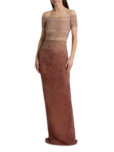PAMELLA ROLAND Women's Ombré Sequined Tulle Column Gown - Copper Multi - Size 8 | Thumbnail 2 PAMELLA ROLAND Women's Ombré Sequined Tulle Column Gown - Copper Multi - Size 8 | Thumbnail 2
