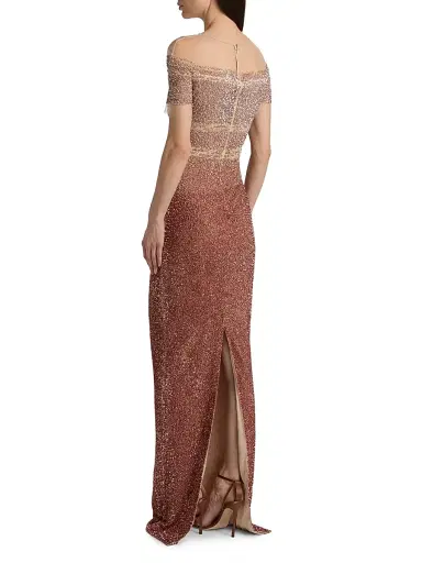 PAMELLA ROLAND Women's Ombré Sequined Tulle Column Gown - Copper Multi - Size 8 | Thumbnail 5 PAMELLA ROLAND Women's Ombré Sequined Tulle Column Gown - Copper Multi - Size 8 | Thumbnail 5