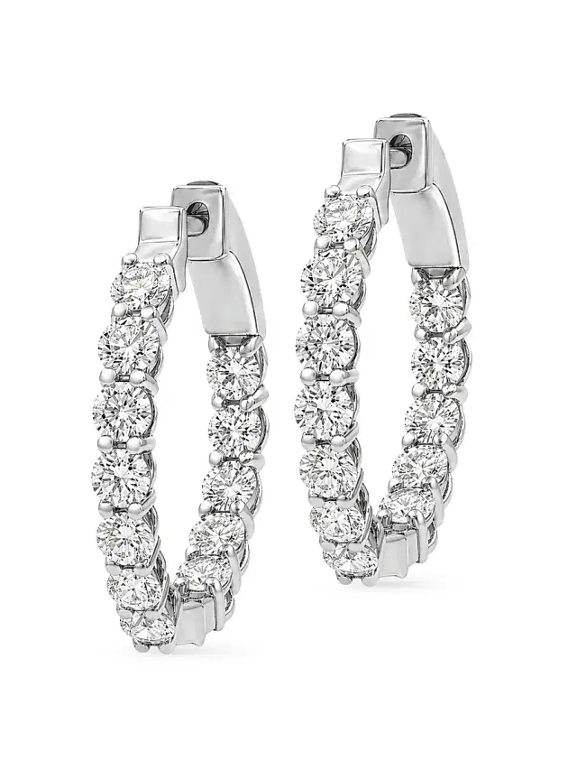 Women's 18K White Gold & 2.00 TCW Lab-Grown Diamond Hoop Earrings - White Gold