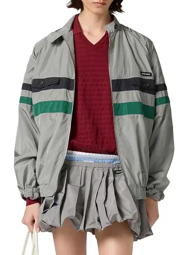 Miu Miu Women's Technical Silk Blouson Jacket - Grey - Size 2 | Thumbnail 2 Miu Miu Women's Technical Silk Blouson Jacket - Grey - Size 2 | Thumbnail 2