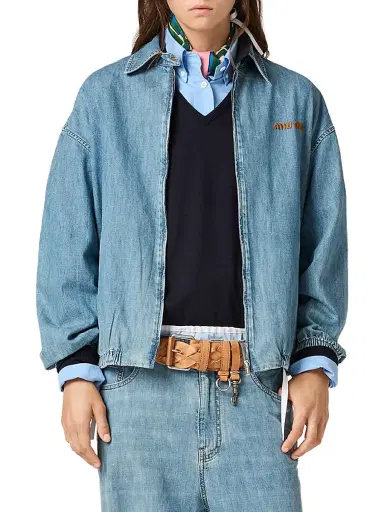 Miu Miu Women's Chambray Blouson Jacket - Blue - Size 6 | Thumbnail 2 Miu Miu Women's Chambray Blouson Jacket - Blue - Size 6 | Thumbnail 2