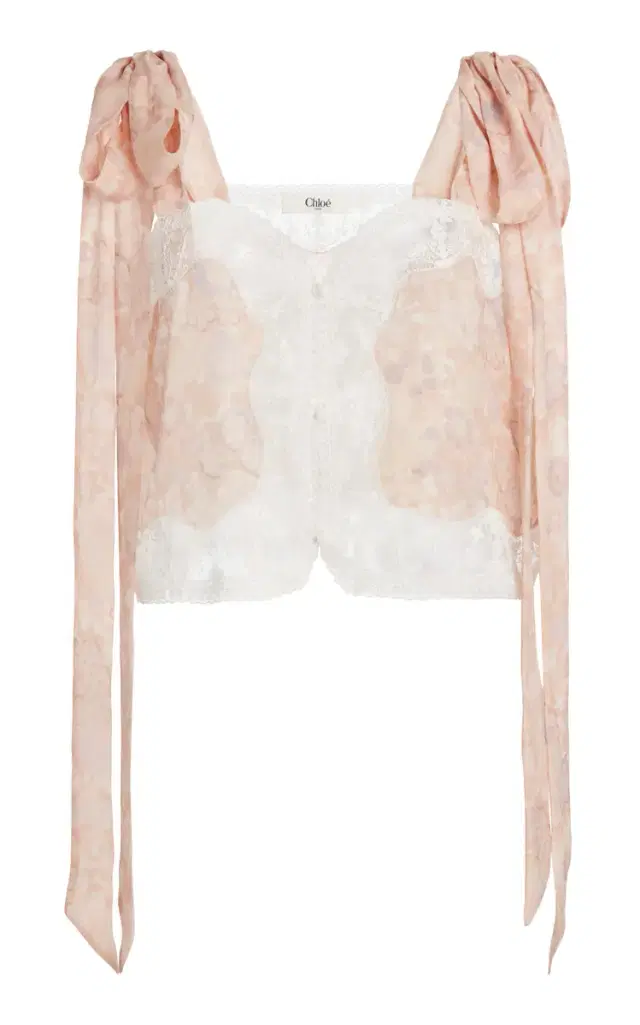 Lace-Trimmed Silk Charmeuse Tank Top
