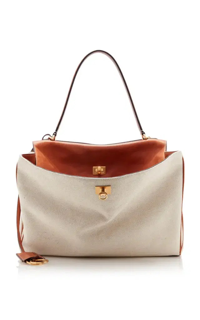 Balenciaga Rodeo Medium Canvas and Leather Top Handle Bag