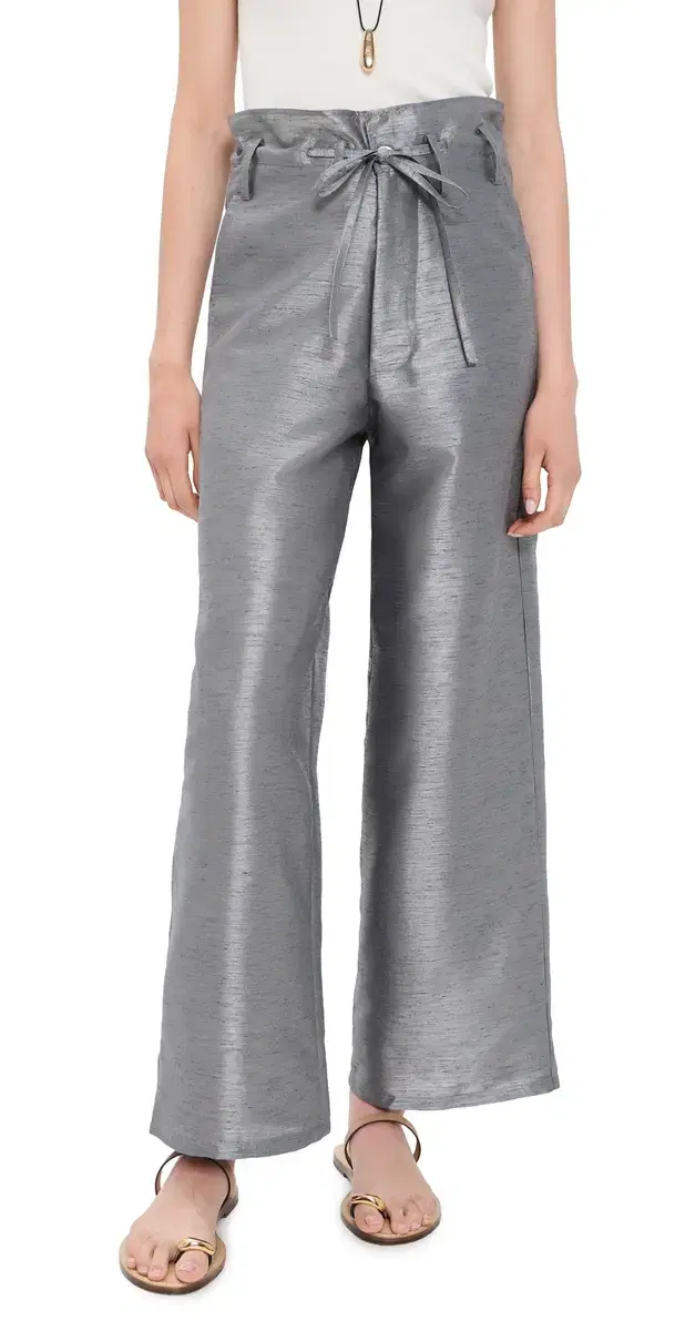 Chan Luu Techno Dupioni Straight Leg Pants Steel