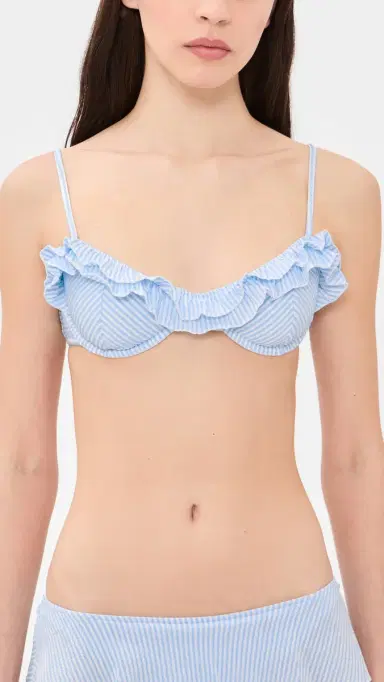 Frankies Bikinis Venus Seersucker Bikini Top Saltwater Stripe L | Thumbnail 2