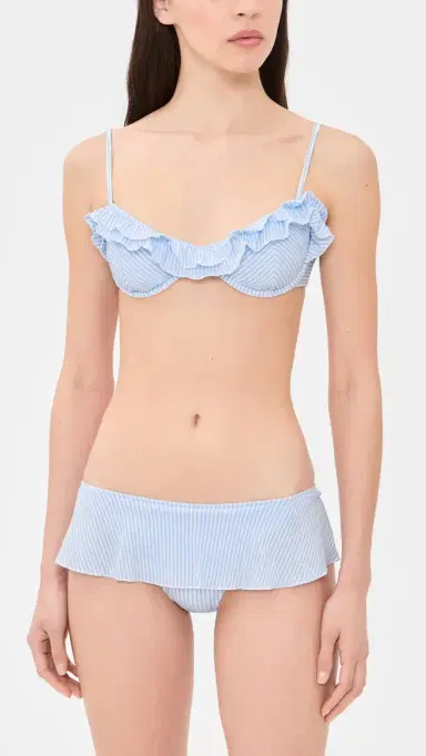 Frankies Bikinis Venus Seersucker Bikini Top Saltwater Stripe L | Thumbnail 5
