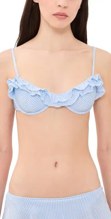 Frankies Bikinis Venus Seersucker Bikini Top Saltwater Stripe L | Thumbnail 1