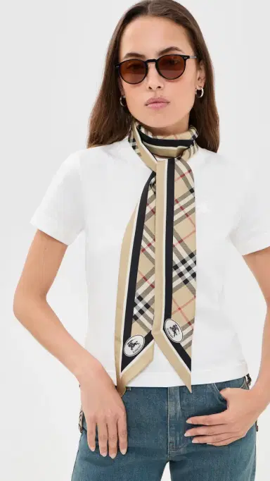 Burberry Check Silk Skinny Scarf Sand One Size | Thumbnail 3