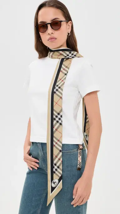 Burberry Check Silk Skinny Scarf Sand One Size | Thumbnail 4