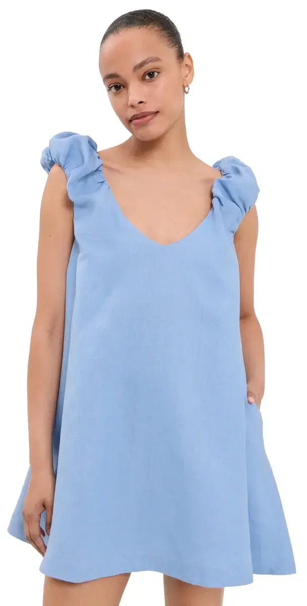 Nina Linen Mini Dress Sky Blue