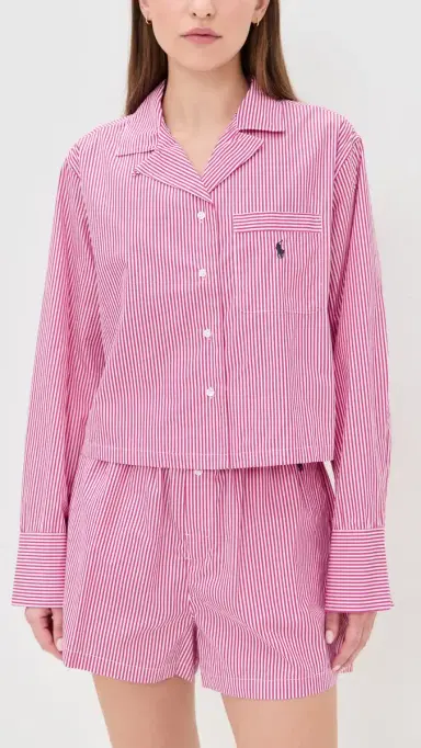 Polo Ralph Lauren Crop Top & Boxer Pajama et College Pink tripe | Thumbnail 2