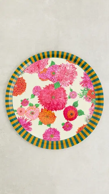 La DoubleJ Large Round Printed Tray Bright Blooms One Size | Thumbnail 2