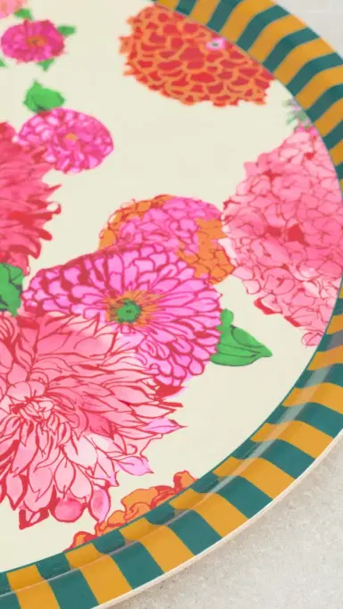 La DoubleJ Large Round Printed Tray Bright Blooms One Size | Thumbnail 3