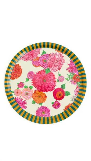 La DoubleJ Large Round Printed Tray Bright Blooms One Size | Thumbnail 4
