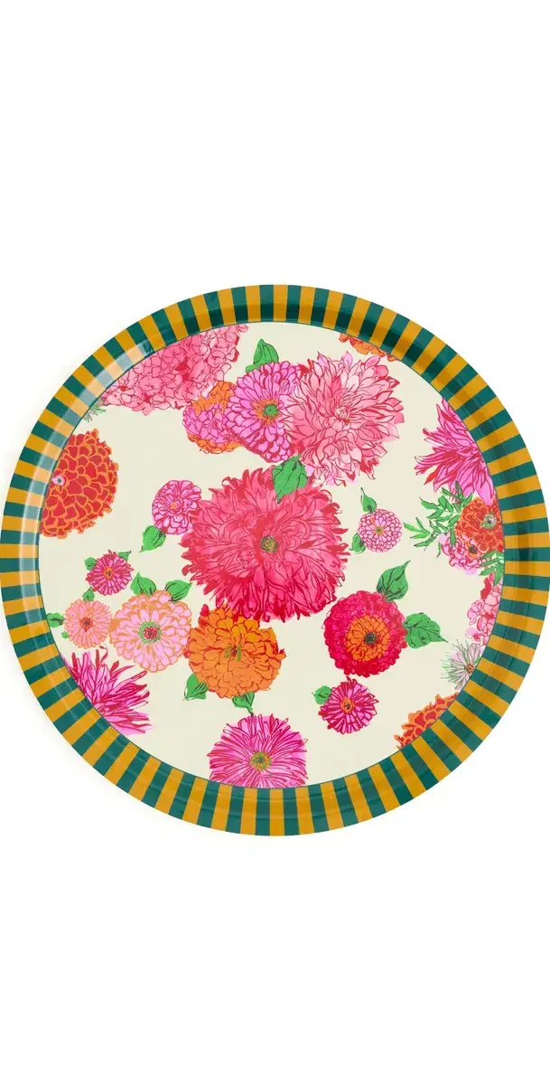 La DoubleJ Large Round Printed Tray Bright Blooms One Size