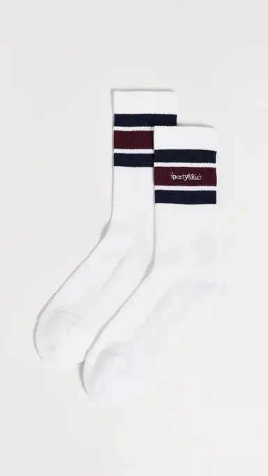Sporty & Rich Serif Logo Socks White/Navy/Bordeaux | Thumbnail 2