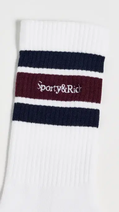 Sporty & Rich Serif Logo Socks White/Navy/Bordeaux | Thumbnail 3