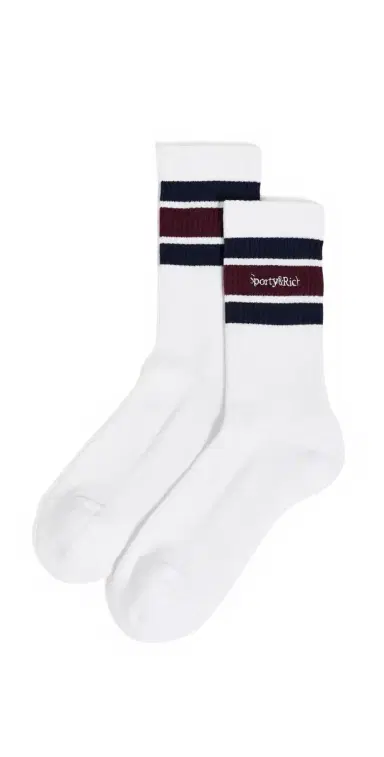 Sporty & Rich Serif Logo Socks White/Navy/Bordeaux | Thumbnail 1