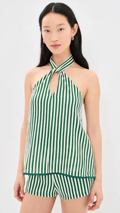 Bailey Rose Green Stripe Romper Green S | Thumbnail 2