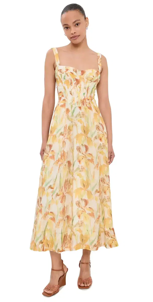Adaline Printed Midi Dress Yellow Floral