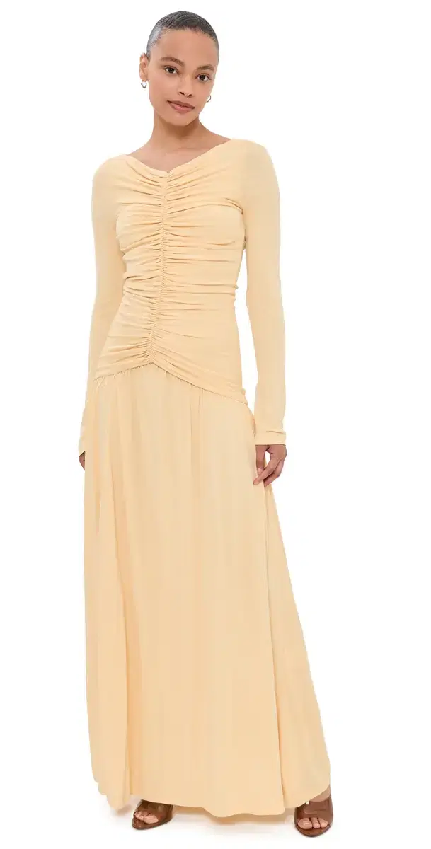 La Ligne Ruched axi Dress Pale Yellow