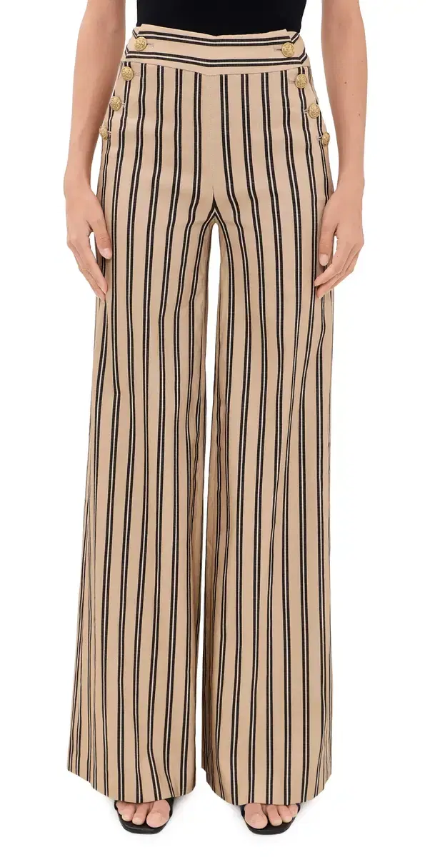 ALICE + OLIVIA Narin High Rise Ultra Wide Leg Trousers Beach Day Stripe Sm