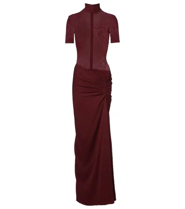 Gathered ribbed-knit gown