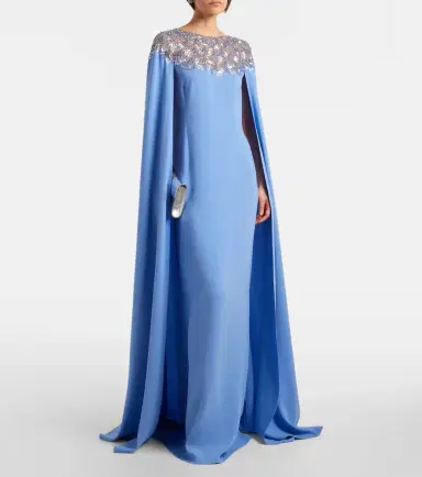 Oscar de la Renta Embellished caped silk-blend gown | Thumbnail 3 Oscar de la Renta Embellished caped silk-blend gown | Thumbnail 3